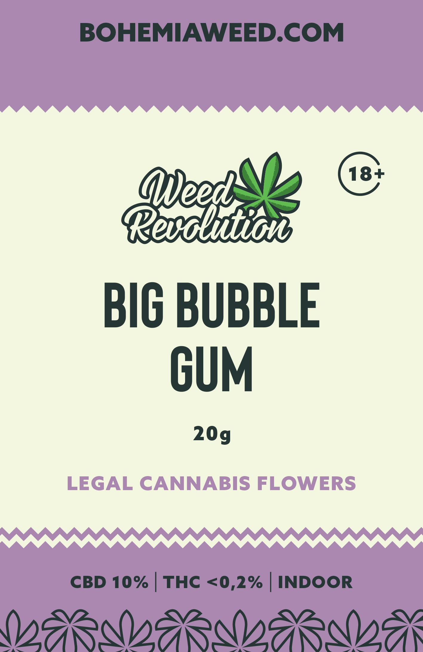 WEED REVOLUTION BIG BUBBLE GUM INDOOR CBD 10% a THC 0,2% 20g 
