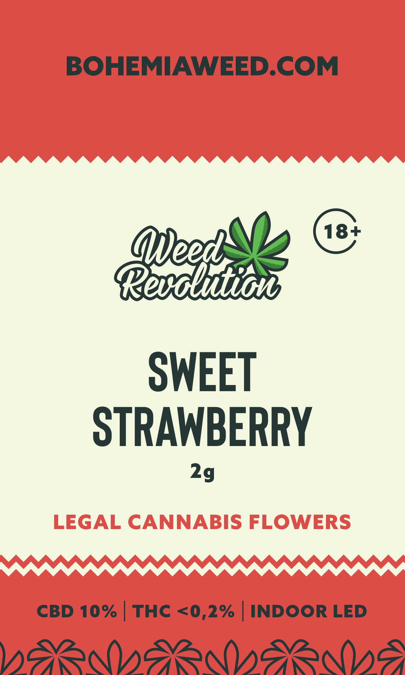 WEED REVOLUTION SWEET STRAWBERRY INDOOR LED CBD 10% és THC 0,2% 2g 