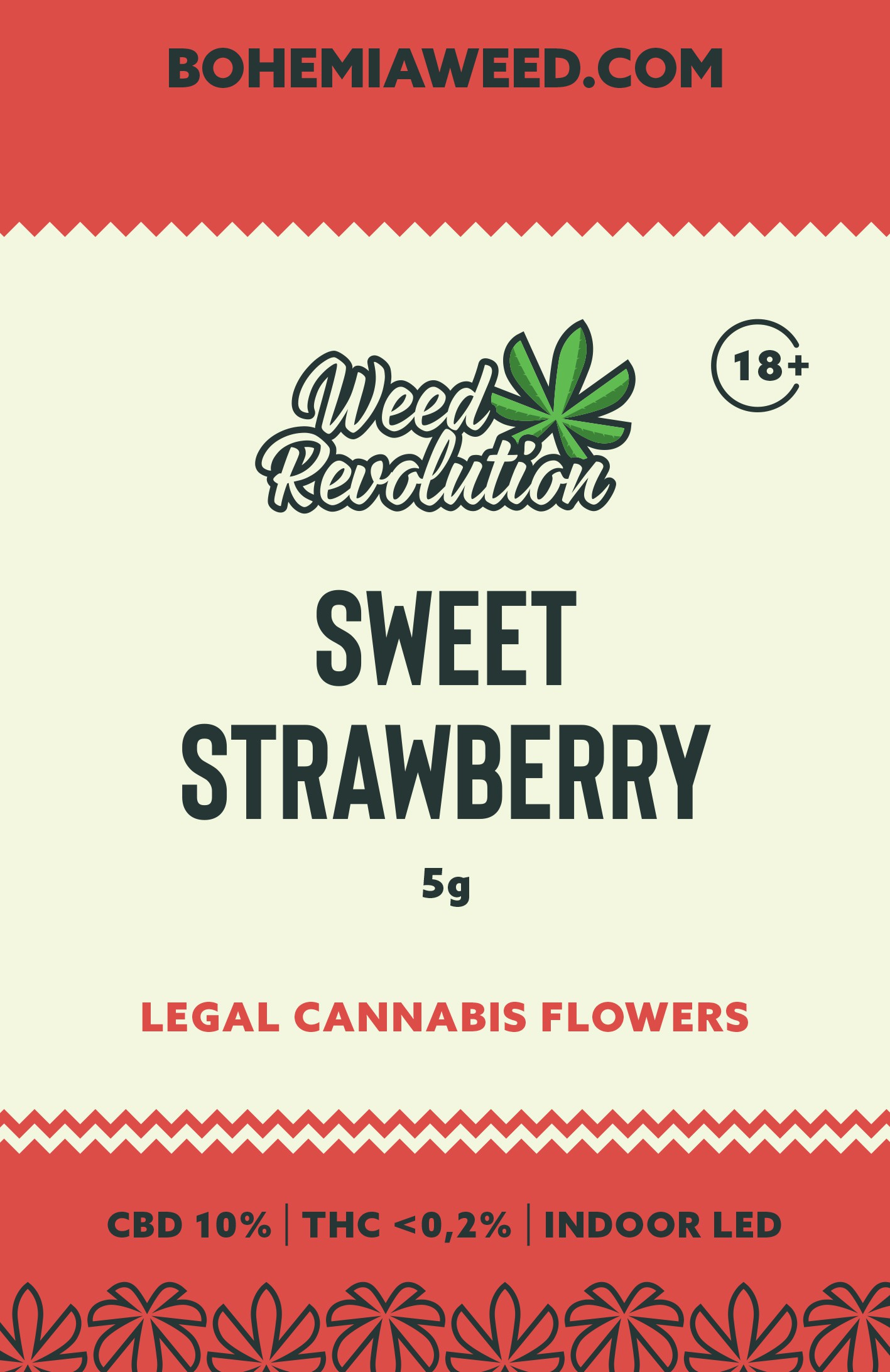 WEED REVOLUTION SWEET STRAWBERRY INDOOR LED CBD 10% és THC 0,2% 5g 