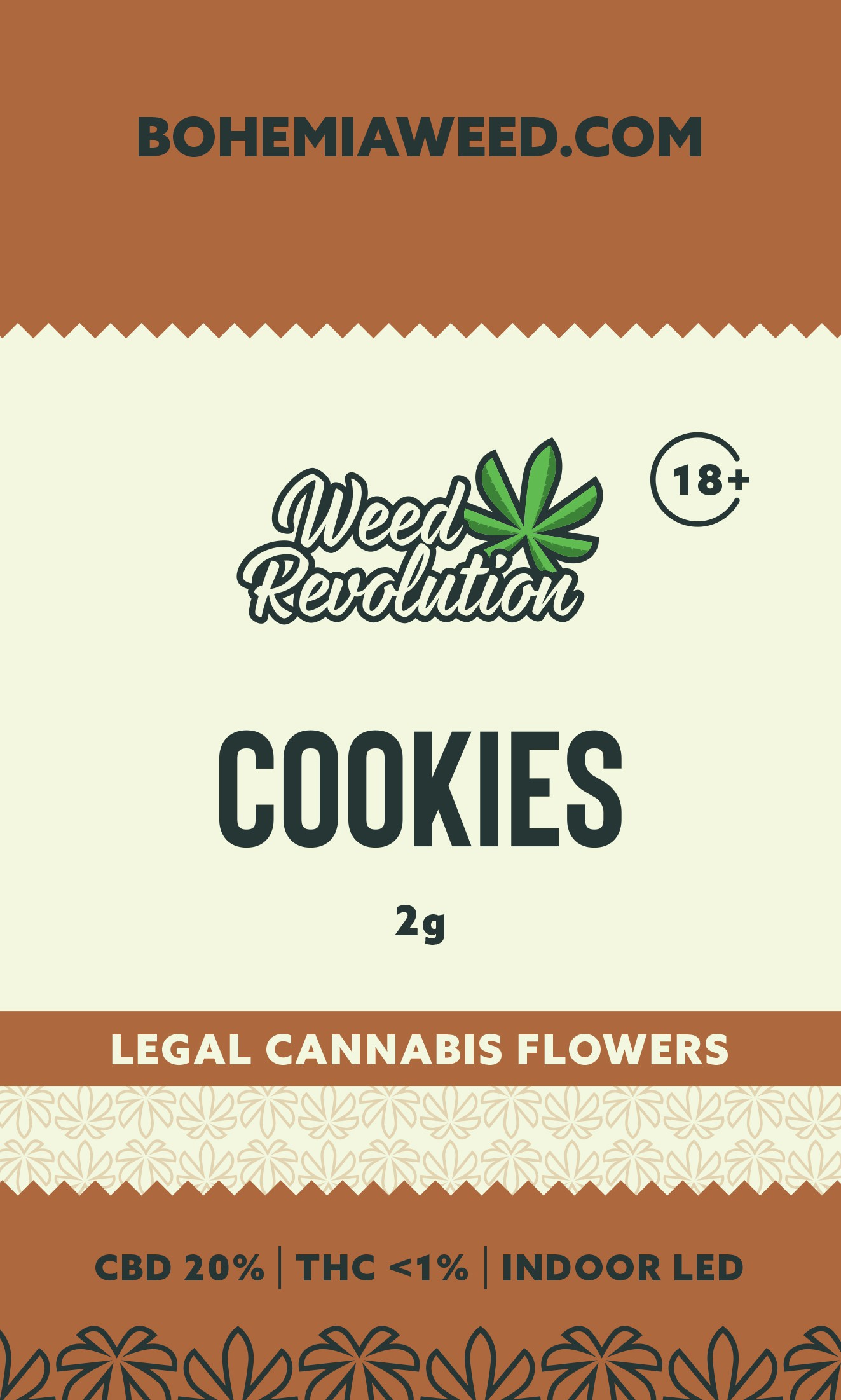 WEED REVOLUTION COOKIES INDOOR LED CBD 10% és THC 0,2% 2g 