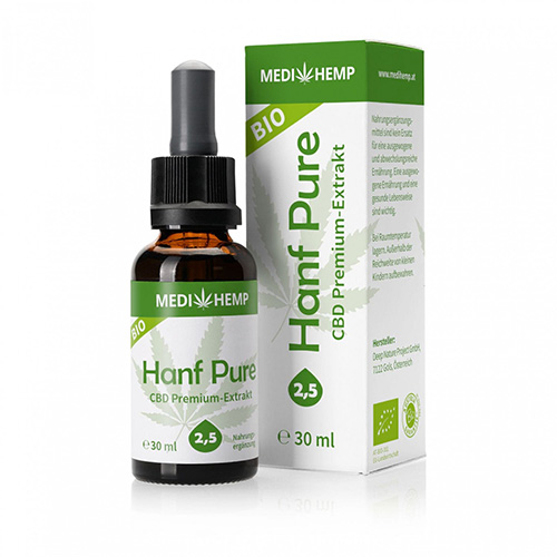 CBD olaj BIO Organic Hemp Pure 2,5% 750mg 30ml MEDIHEMP